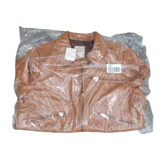 Free People Josie Jacket Large Women's Brown Vegan Leather Moto NEW - Picture 13 of 13